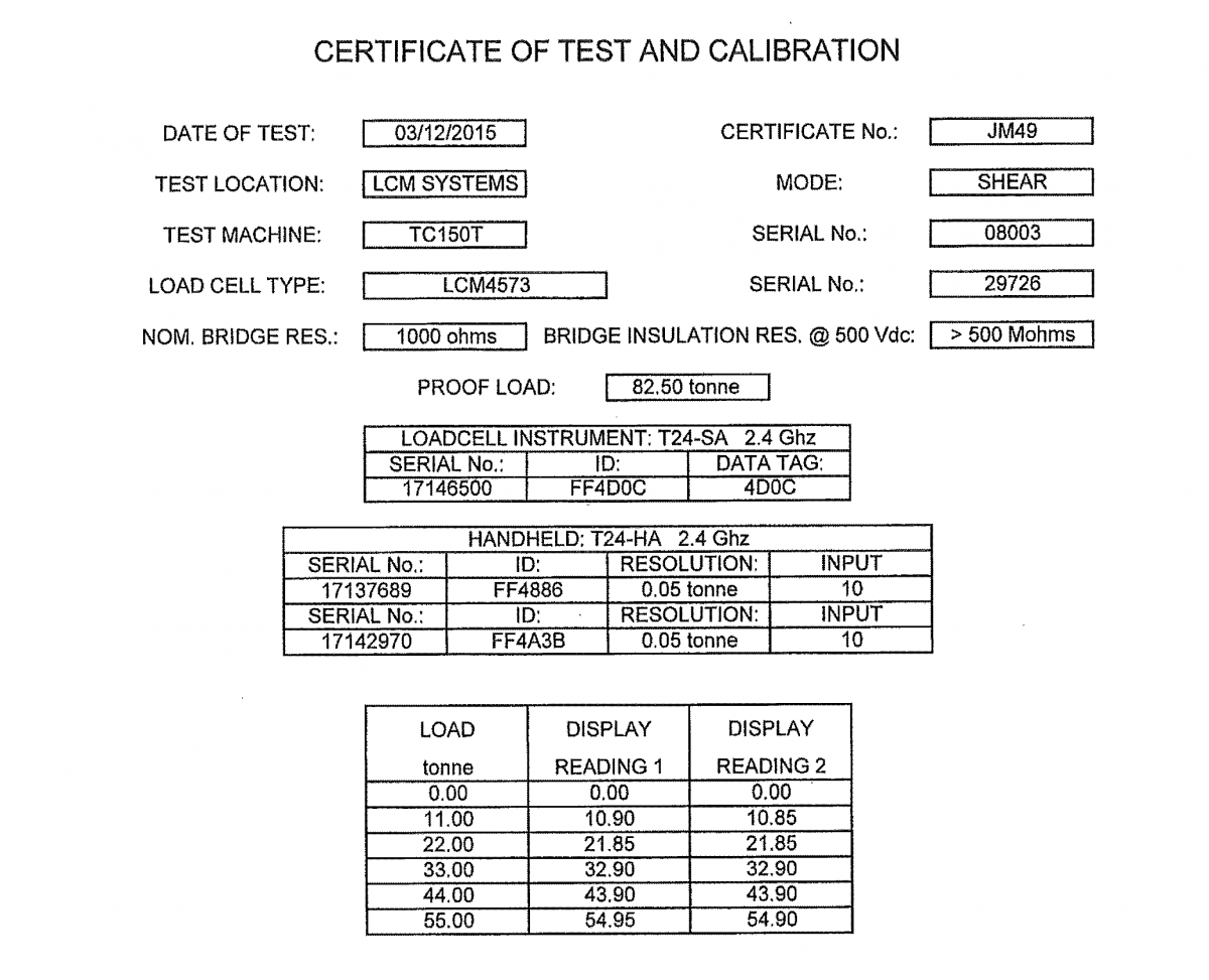 lcm4573 baja temperatura Celda de Carga Grillete certificado de calibración